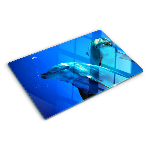 Tagliere in vetro temperato con motivo di delfini nell'acqua
