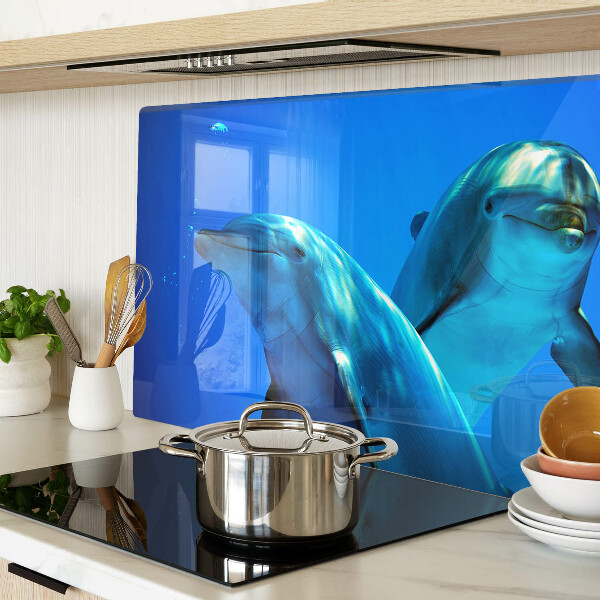 Tagliere in vetro temperato con motivo di delfini nell'acqua