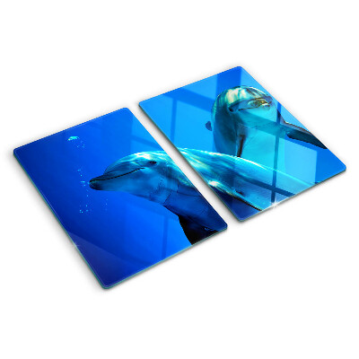 Tagliere in vetro temperato con motivo di delfini nell'acqua