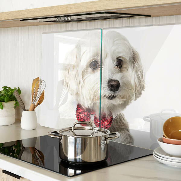 Tagliere in vetro temperato con stampa di cane che indossa un maglioncino e un fiocco
