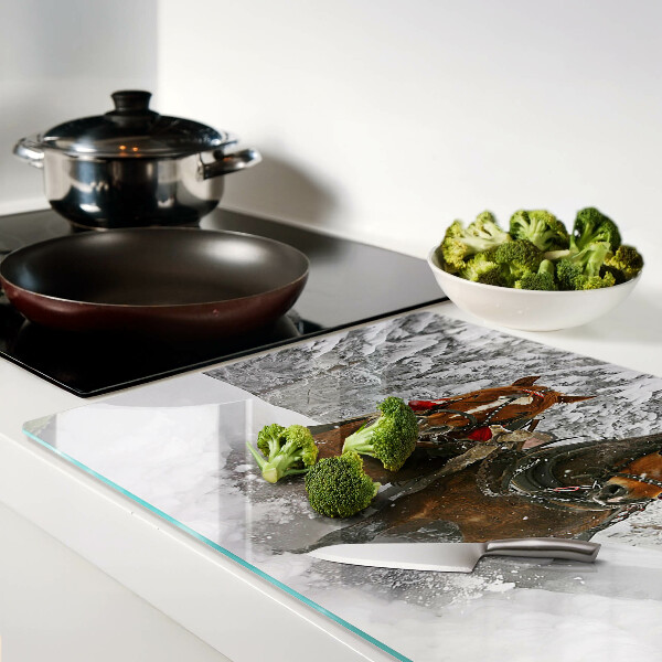 Tagliere in vetro temperato con decorazione raffigurante cavalli da tiro nella neve