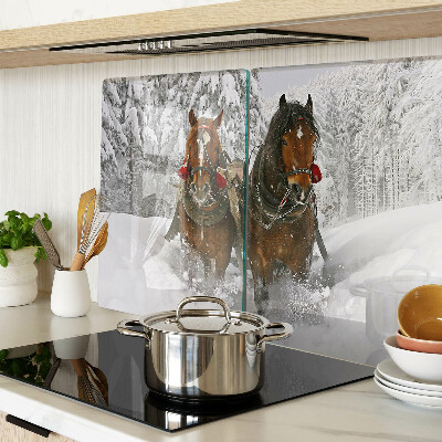Tagliere in vetro temperato con decorazione raffigurante cavalli da tiro nella neve