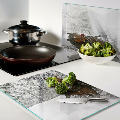 Tagliere in vetro temperato con decorazione raffigurante cavalli da tiro nella neve