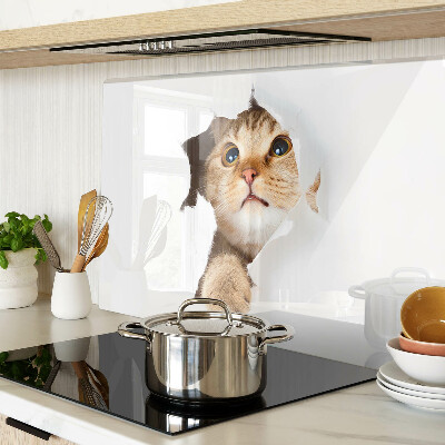 Tagliere in vetro temperato con stampa di un gatto che guarda attraverso un buco nel muro