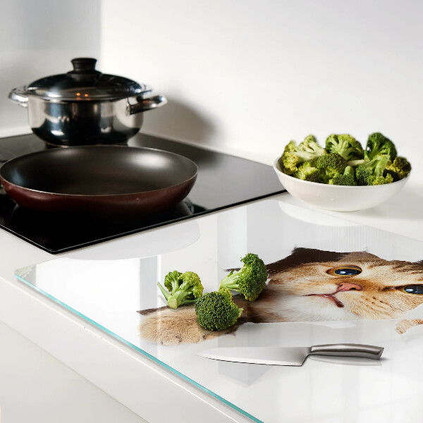 Tagliere in vetro temperato con stampa di un gatto che guarda attraverso un buco nel muro