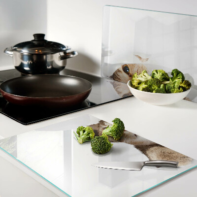 Tagliere in vetro temperato con stampa di un gatto che guarda attraverso un buco nel muro