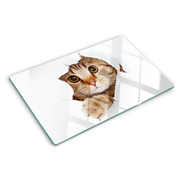 Tagliere in vetro temperato Gatto che esce da un buco