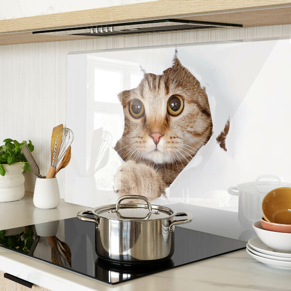 Tagliere in vetro temperato con stampa di un gatto che esce da un buco