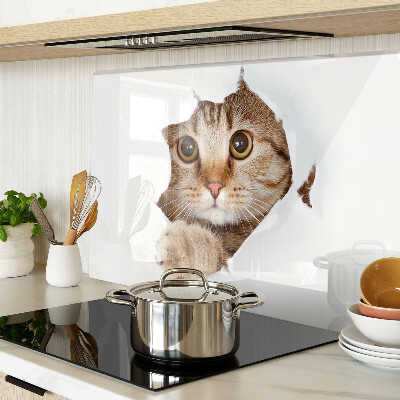 Tagliere in vetro temperato con stampa di un gatto che esce da un buco