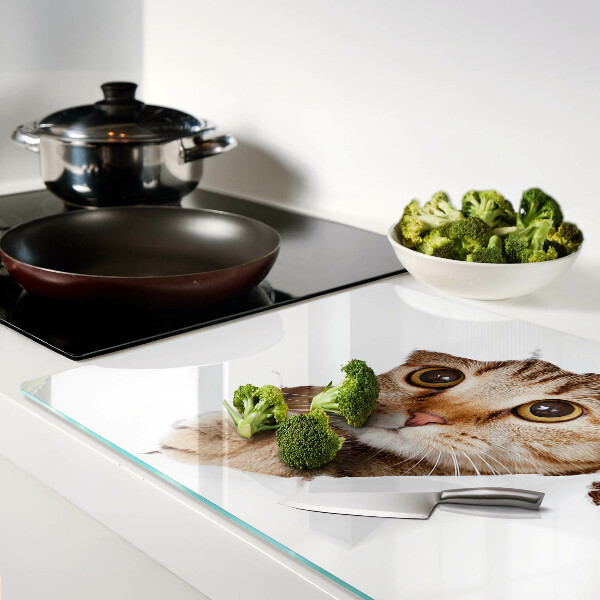 Tagliere in vetro temperato con stampa di un gatto che esce da un buco