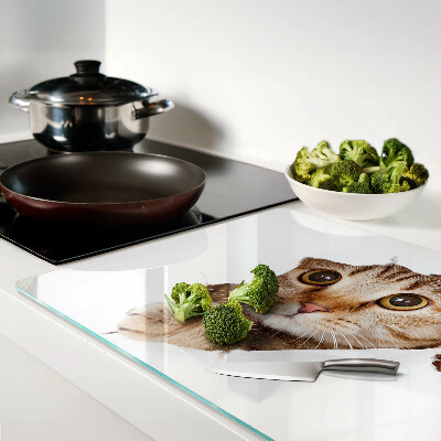 Tagliere in vetro temperato con stampa di un gatto che esce da un buco