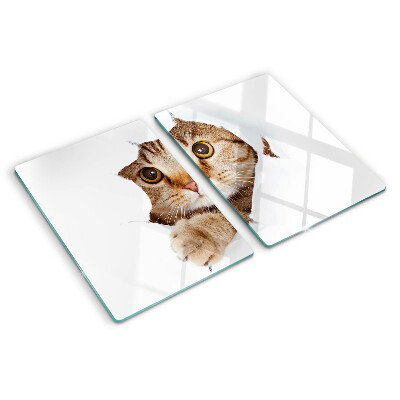 Tagliere in vetro temperato con stampa di un gatto che esce da un buco