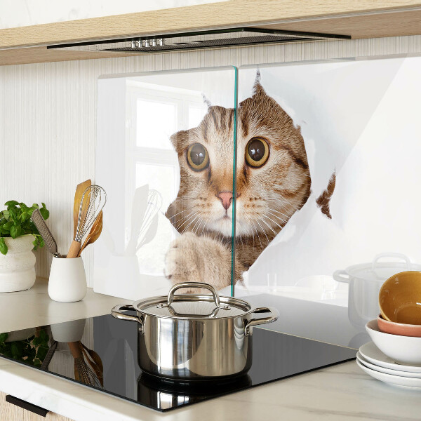 Tagliere in vetro temperato con stampa di un gatto che esce da un buco