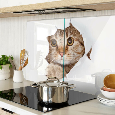 Tagliere in vetro temperato con stampa di un gatto che esce da un buco