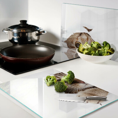 Tagliere in vetro temperato con stampa di un gatto che esce da un buco