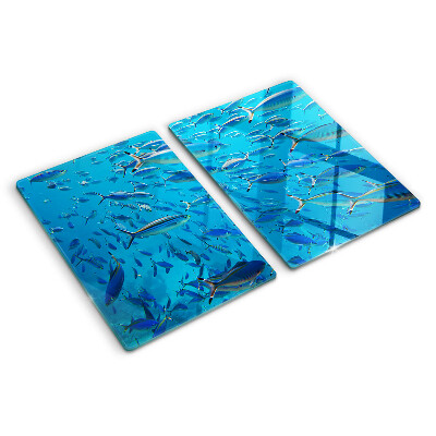 Tagliere in vetro temperato con decorazione raffigurante un banco di pesci sull'acqua