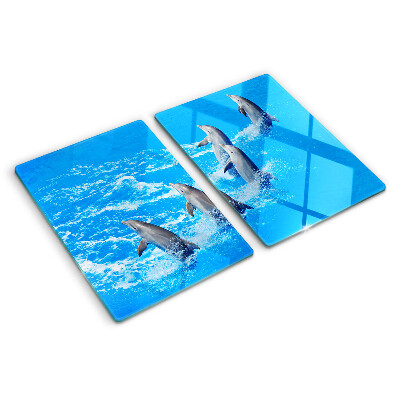 Tagliere in vetro con motivo di delfini che saltano tra le onde