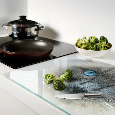 Tagliere in vetro temperato con stampa di un gatto dagli occhi azzurri