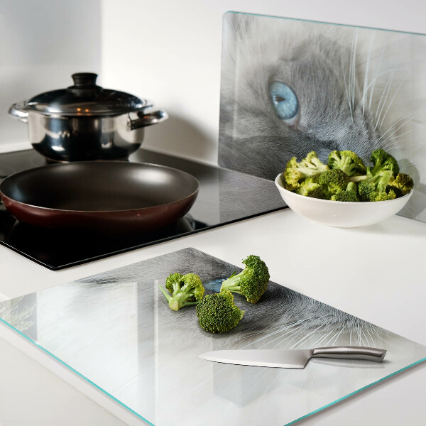 Tagliere in vetro temperato con stampa di un gatto dagli occhi azzurri