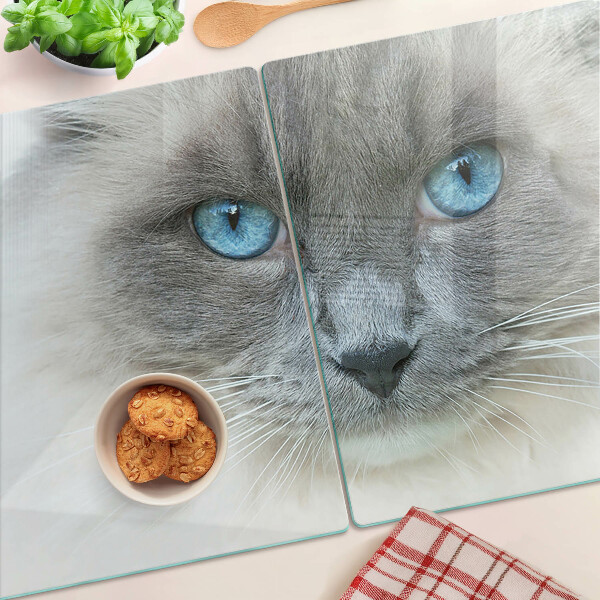 Tagliere in vetro temperato con stampa di un gatto dagli occhi azzurri