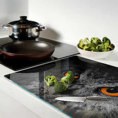 Tagliere in vetro temperato con stampa di un gufo dagli occhi arancioni