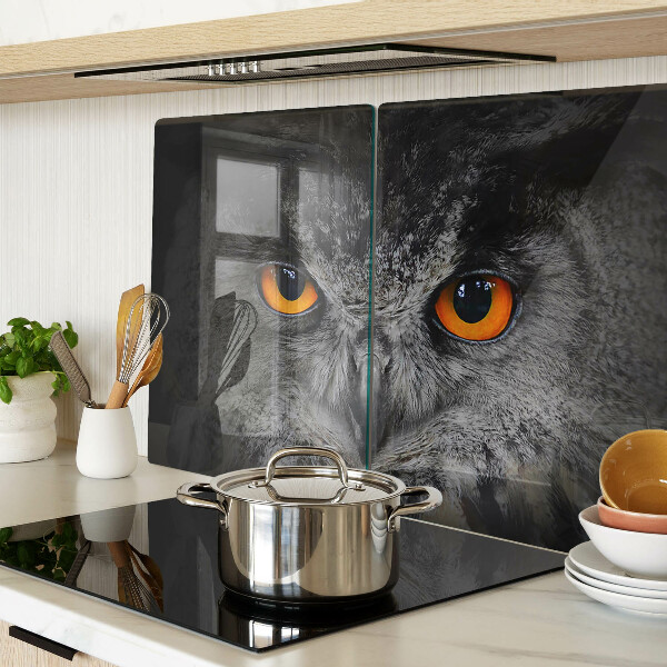 Tagliere in vetro temperato con stampa di un gufo dagli occhi arancioni