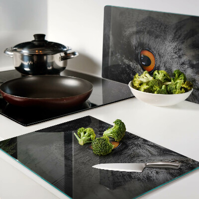 Tagliere in vetro temperato con stampa di un gufo dagli occhi arancioni