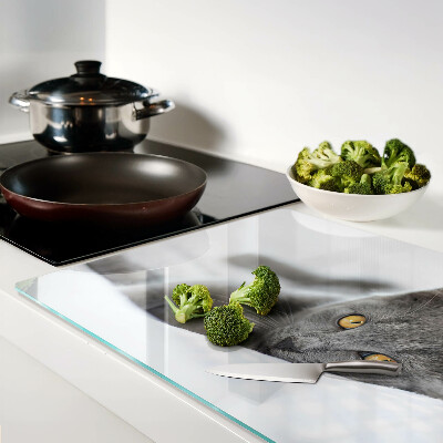 Tagliere in vetro con stampa di un gatto dagli occhi gialli