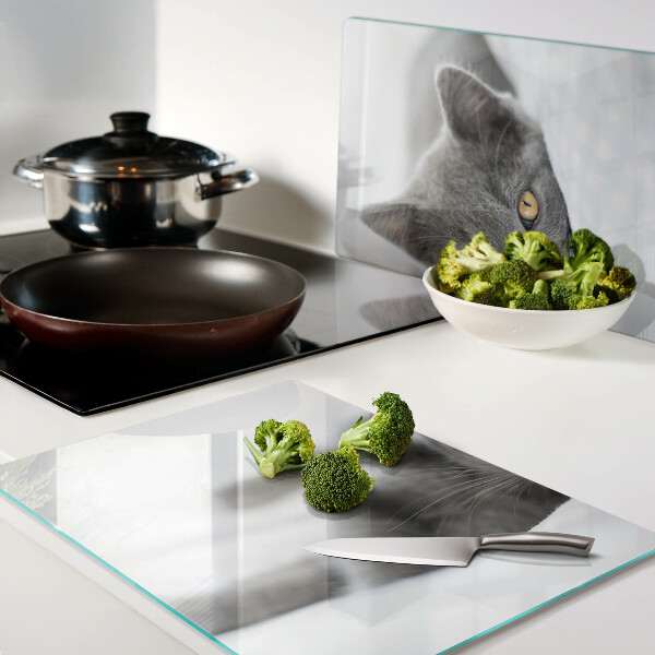 Tagliere in vetro con stampa di un gatto dagli occhi gialli