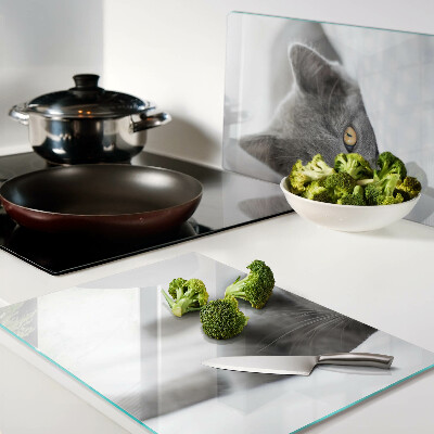 Tagliere in vetro con stampa di un gatto dagli occhi gialli