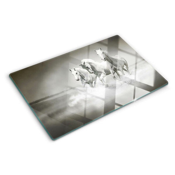 Tagliere in vetro temperato con motivo di cavalli nell'acqua