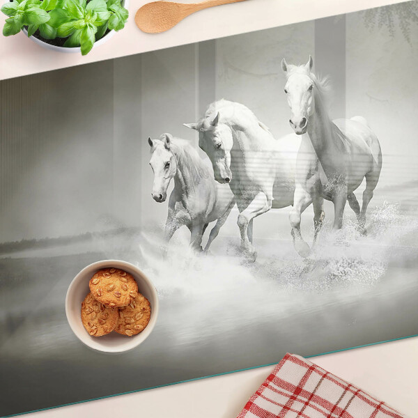 Tagliere in vetro temperato con motivo di cavalli nell'acqua