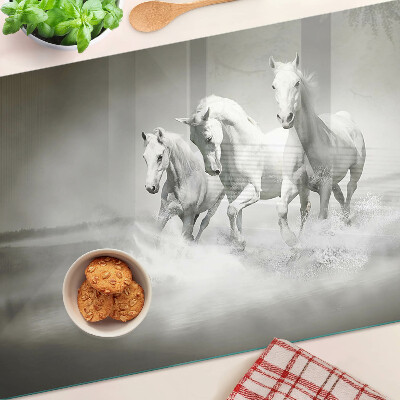 Tagliere in vetro temperato con motivo di cavalli nell'acqua