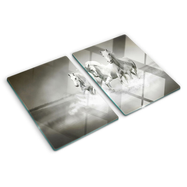 Tagliere in vetro temperato con motivo di cavalli nell'acqua