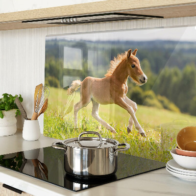 Tagliere in vetro con decorazione raffigurante un puledro sul prato