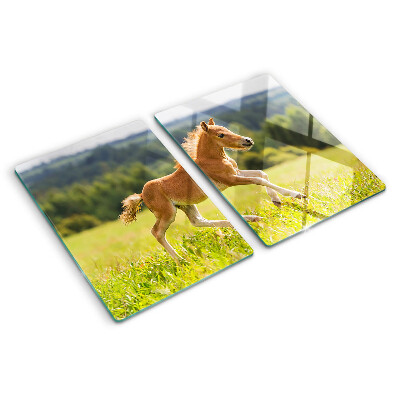 Tagliere in vetro con decorazione raffigurante un puledro sul prato