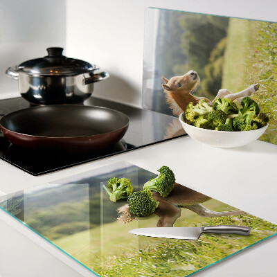 Tagliere in vetro con decorazione raffigurante un puledro sul prato