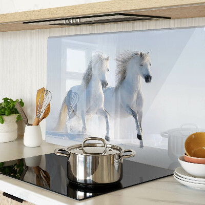 Tagliere in vetro temperato con stampa raffigurante due cavalli bianchi in pieno galoppo