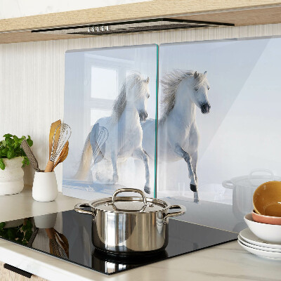 Tagliere in vetro temperato con stampa raffigurante due cavalli bianchi in pieno galoppo