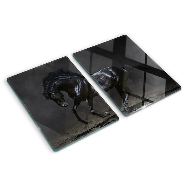 Tagliere in vetro con stampa di un cavallo nero in movimento