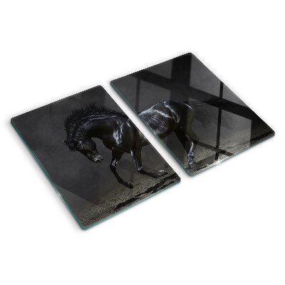 Tagliere in vetro con stampa di un cavallo nero in movimento