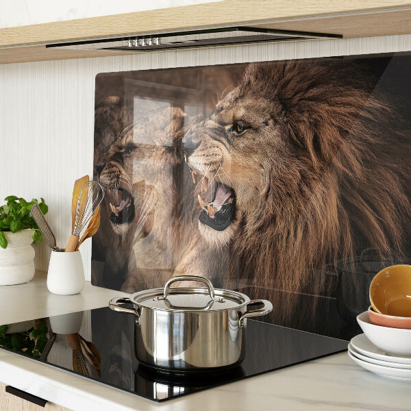 Tagliere in vetro con decorazione raffigurante leoni ruggenti