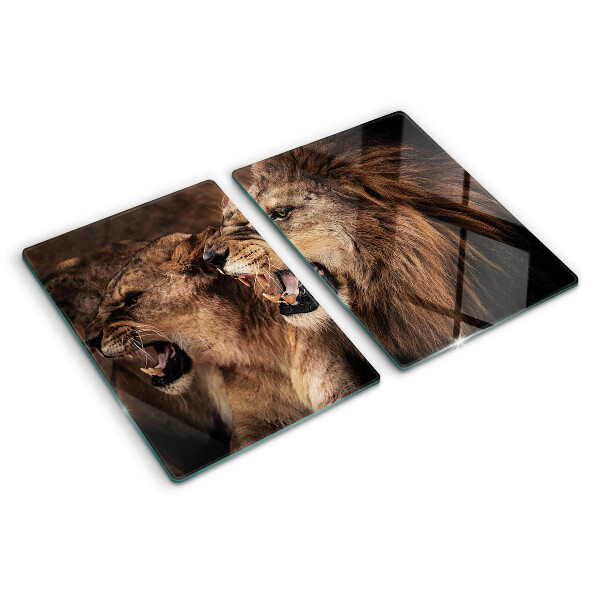 Tagliere in vetro con decorazione raffigurante leoni ruggenti