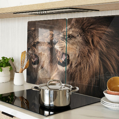 Tagliere in vetro con decorazione raffigurante leoni ruggenti