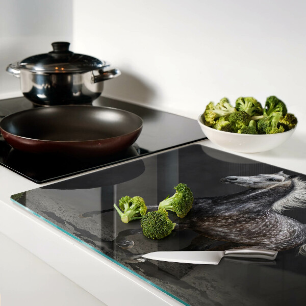 Tagliere in vetro temperato con stampa di cavallo pezzato in corsa