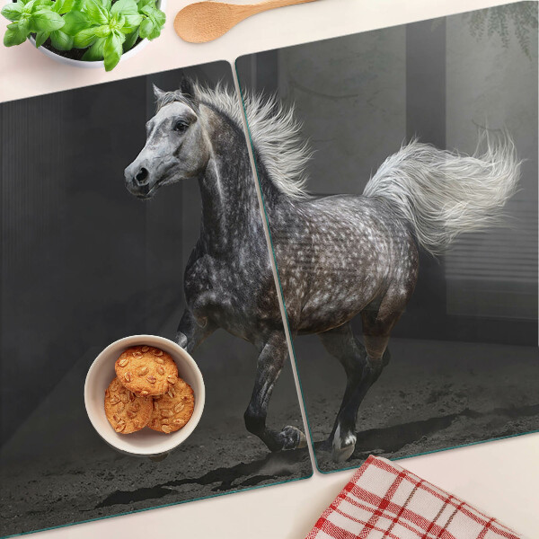 Tagliere in vetro temperato con stampa di cavallo pezzato in corsa