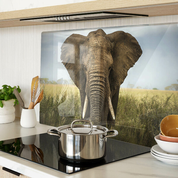 Tagliere in vetro temperato con decorazione di un elefante sullo sfondo della savana africana