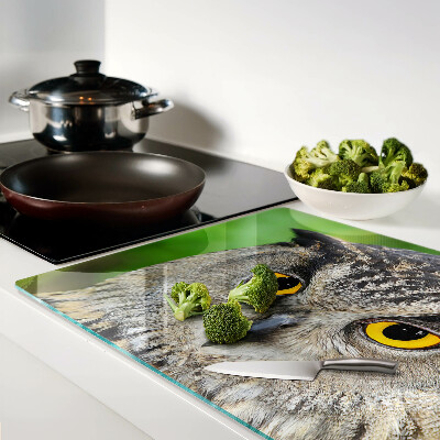 Tagliere in vetro temperato con motivo a gufo dagli occhi espressivi