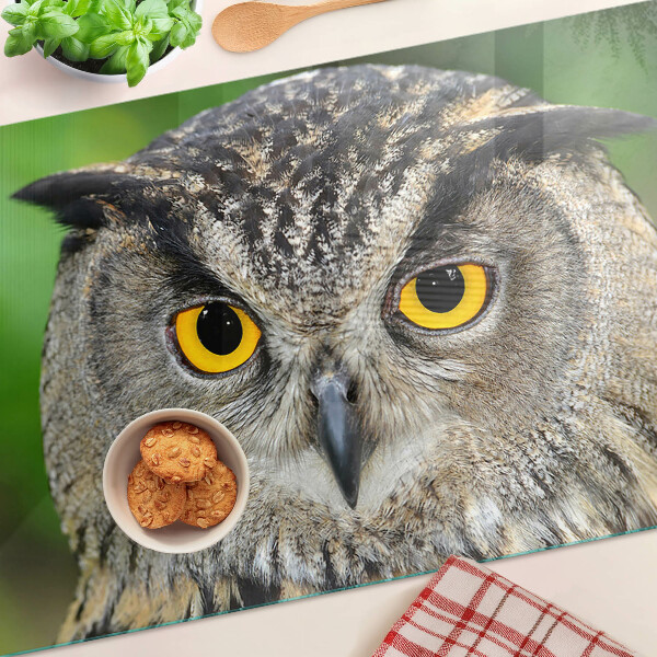 Tagliere in vetro temperato con motivo a gufo dagli occhi espressivi