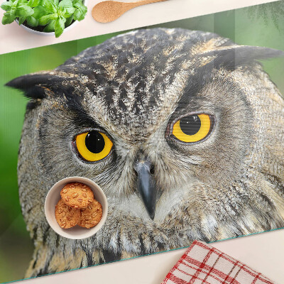 Tagliere in vetro temperato con motivo a gufo dagli occhi espressivi